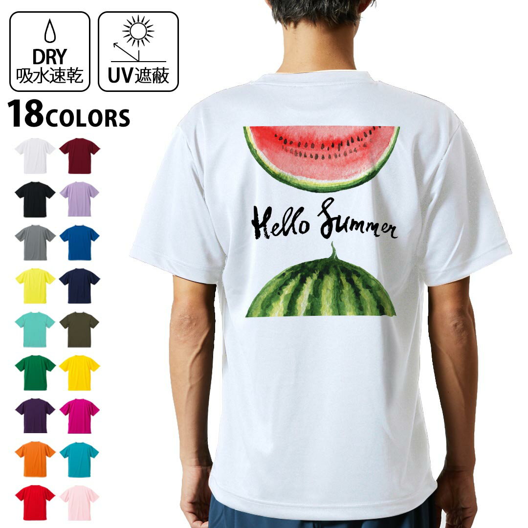 ドライTシャツ バックプリント メンズ 吸水 速乾 DRY 選べる18カラー! 半袖 デザイン 背中 スポーツ ティーシャツ T shirt 012062 英語 スイカ 果物