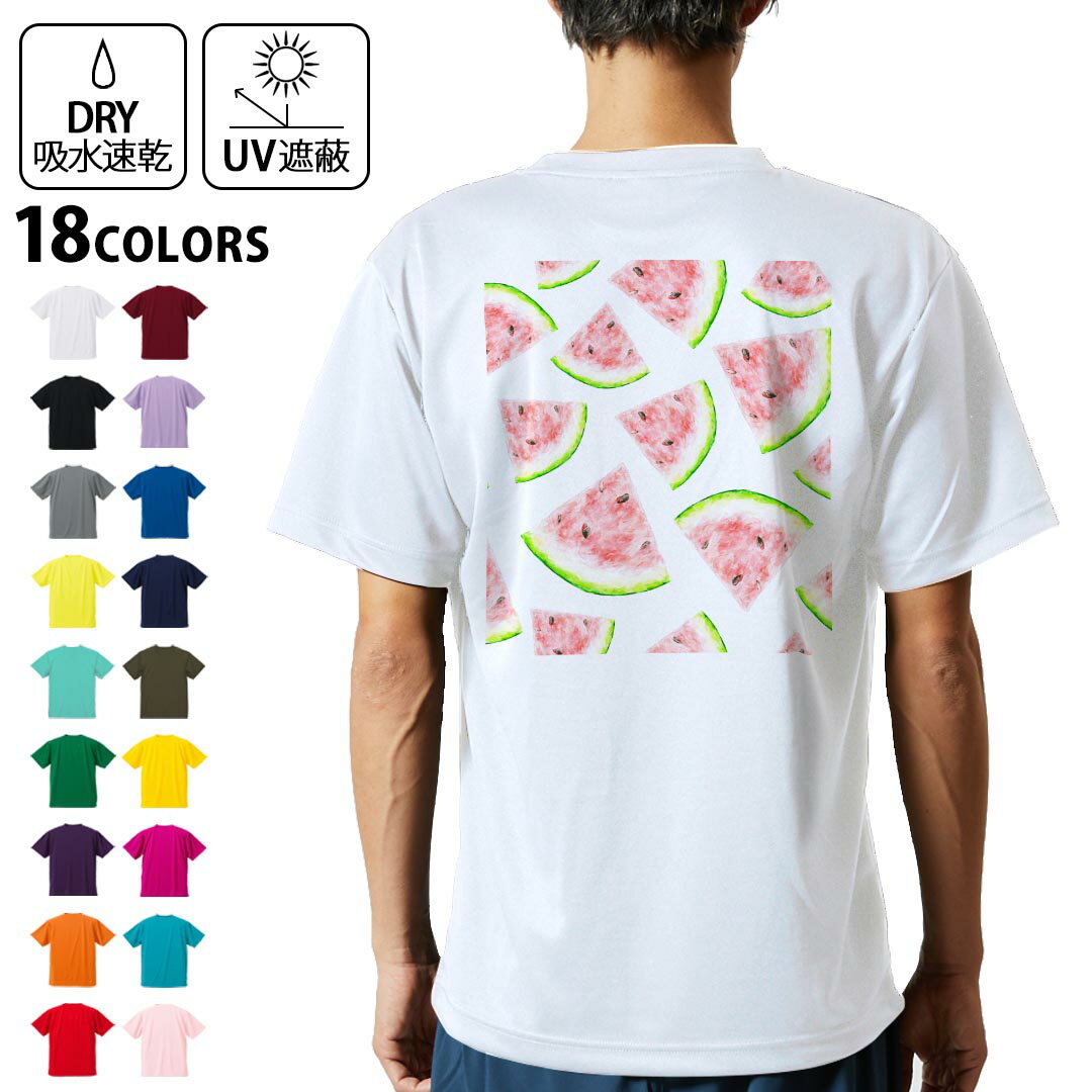 ドライTシャツ バックプリント メンズ 吸水 速乾 DRY 選べる18カラー! 半袖 デザイン 背中 スポーツ ティーシャツ T shirt 012205 スイカ 果物 夏