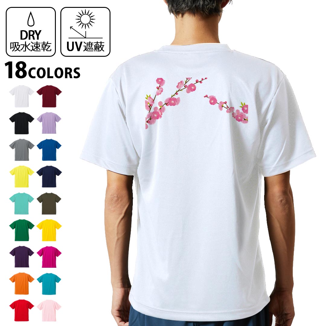 ドライTシャツ バックプリント メンズ 吸水 速乾 DRY 選べる18カラー! 半袖 デザイン 背中 スポーツ ティーシャツ T shirt 012862 ひな祭り 桃の花 節句