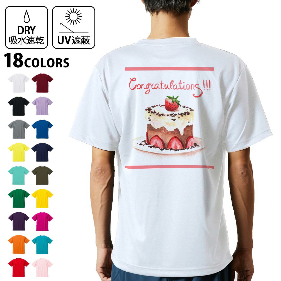 ドライTシャツ バックプリント メンズ 吸水 速乾 DRY 選べる18カラー! 半袖 デザイン 背中 スポーツ ティーシャツ T shirt 013460 ケーキ いちご 英語