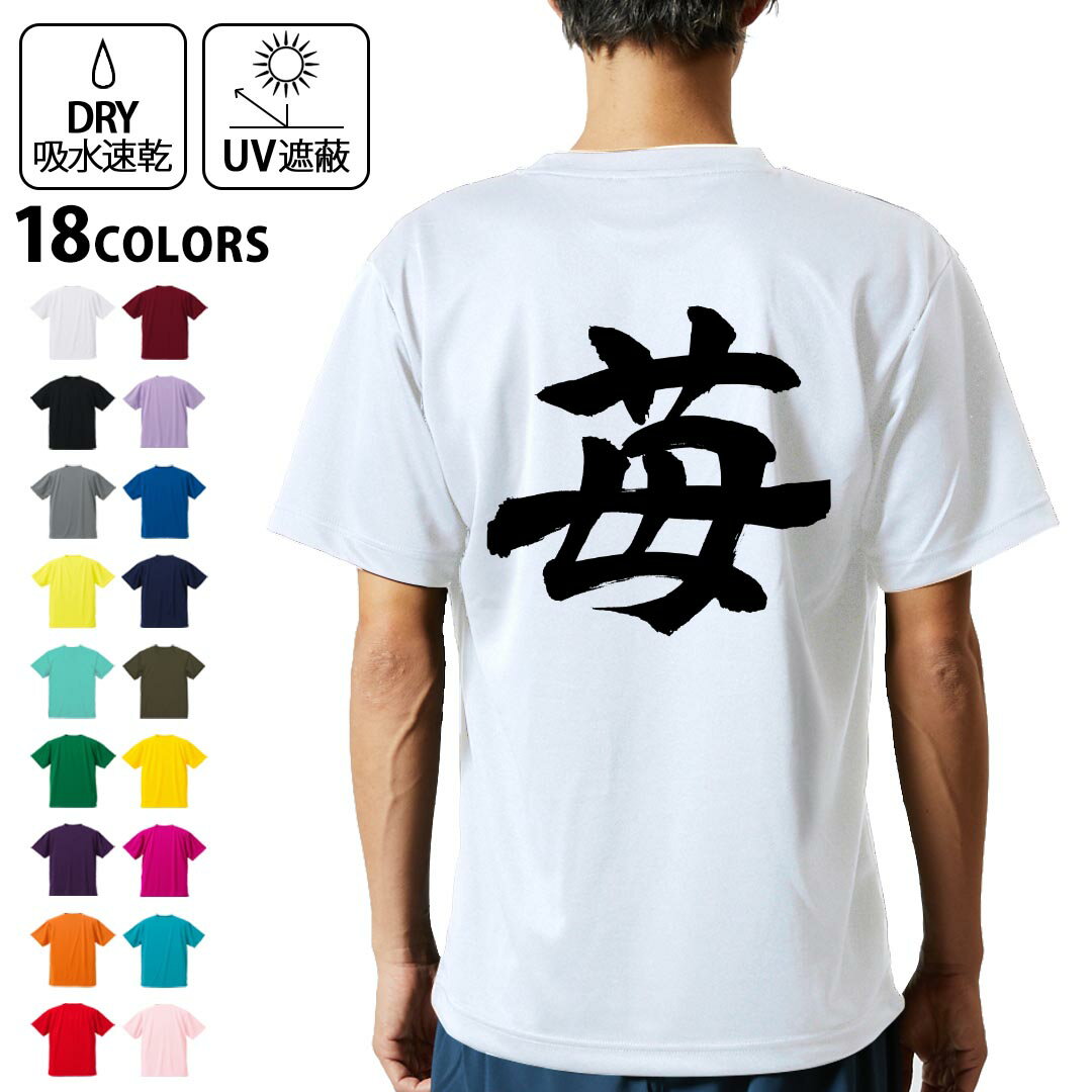 ドライTシャツ バックプリント メンズ 吸水 速乾 DRY 選べる18カラー! 半袖 デザイン 背中 スポーツ ティーシャツ T shirt 015538 いちご 文字 日本語 達筆 習字