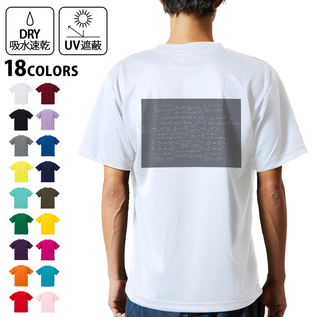 ドライTシャツ バックプリント メンズ 吸水 速乾 DRY 選べる18カラー! 半袖 デザイン 背中 スポーツ ティーシャツ T shirt 017701 Chemical formula 化学式