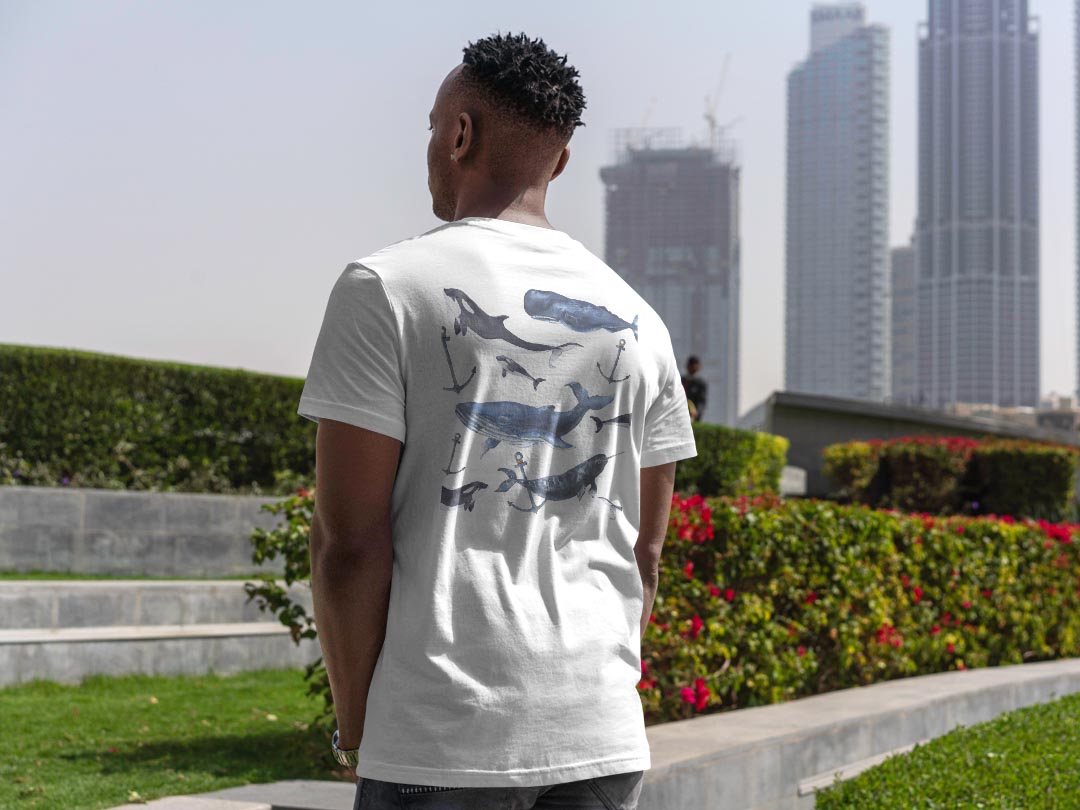 メンズ ドライバックプリントTシャツ ホワイト 半袖 4.1オンス ジム トレーニング スポーツ 運動会 ドライアスレチック UVカット 紫外線遮蔽 吸水速乾 デザイン Tshirt S M L XL 2XL 3XL 4XL 5XL 6XL 015837 魚　海　くじら　シャチ