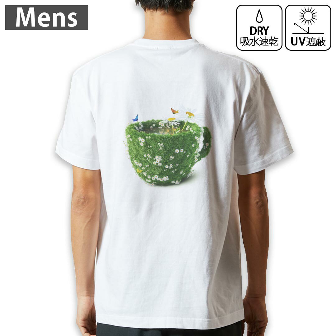 Rakuten - メンズ ドライバックプリントTシャツ ホワイト 半袖 4.1オンス ジム トレーニング スポーツ 運動会 ドライアスレチック UVカット 紫外線遮蔽 吸水速乾 デザイン Tshirt S M L XL 2XL 3XL 4XL 5XL 6XL 002866 蝶　花　写真