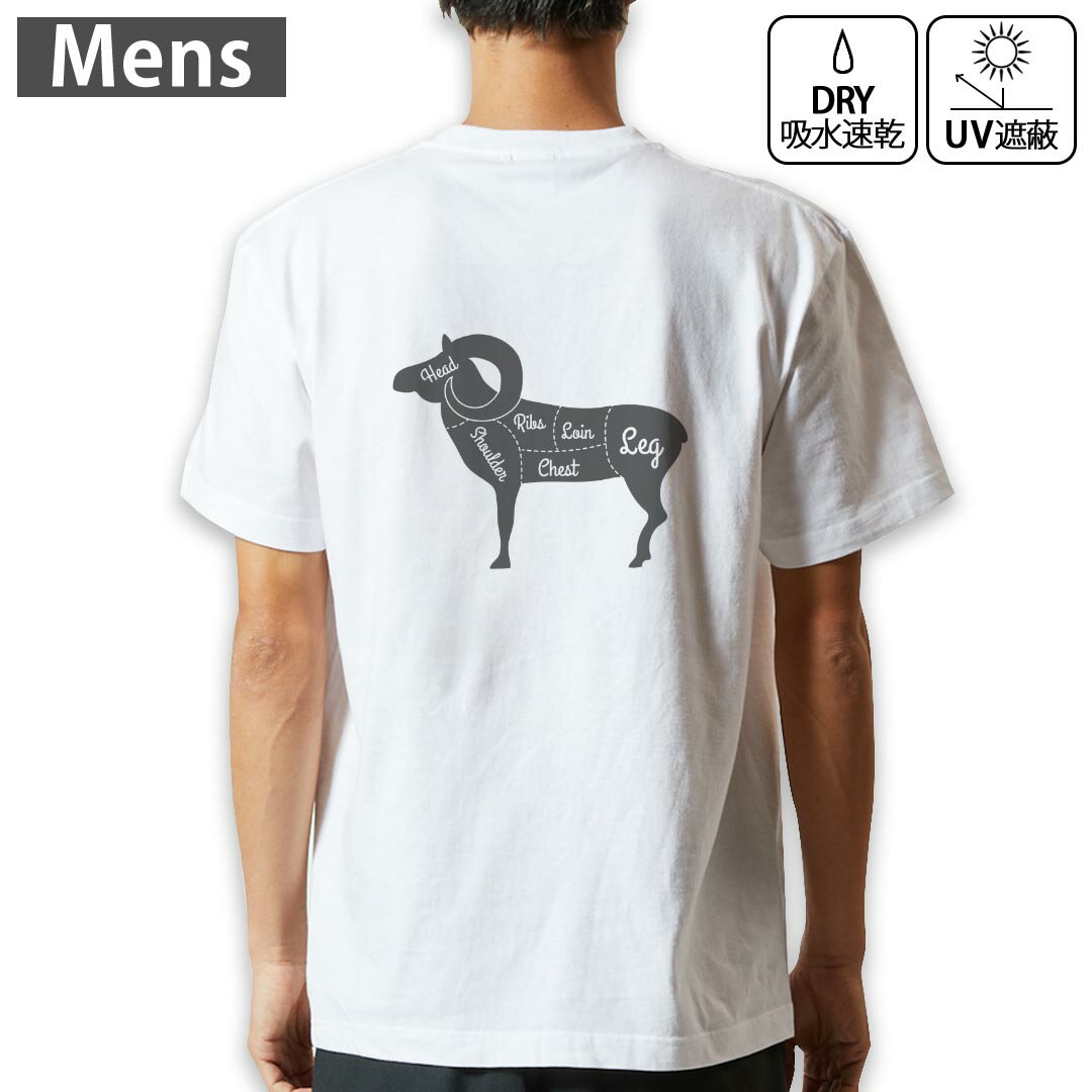 メンズ ドライバックプリントTシャツ ホワイト 半袖 4.1オンス ジム トレーニング スポーツ 運動会 ド..