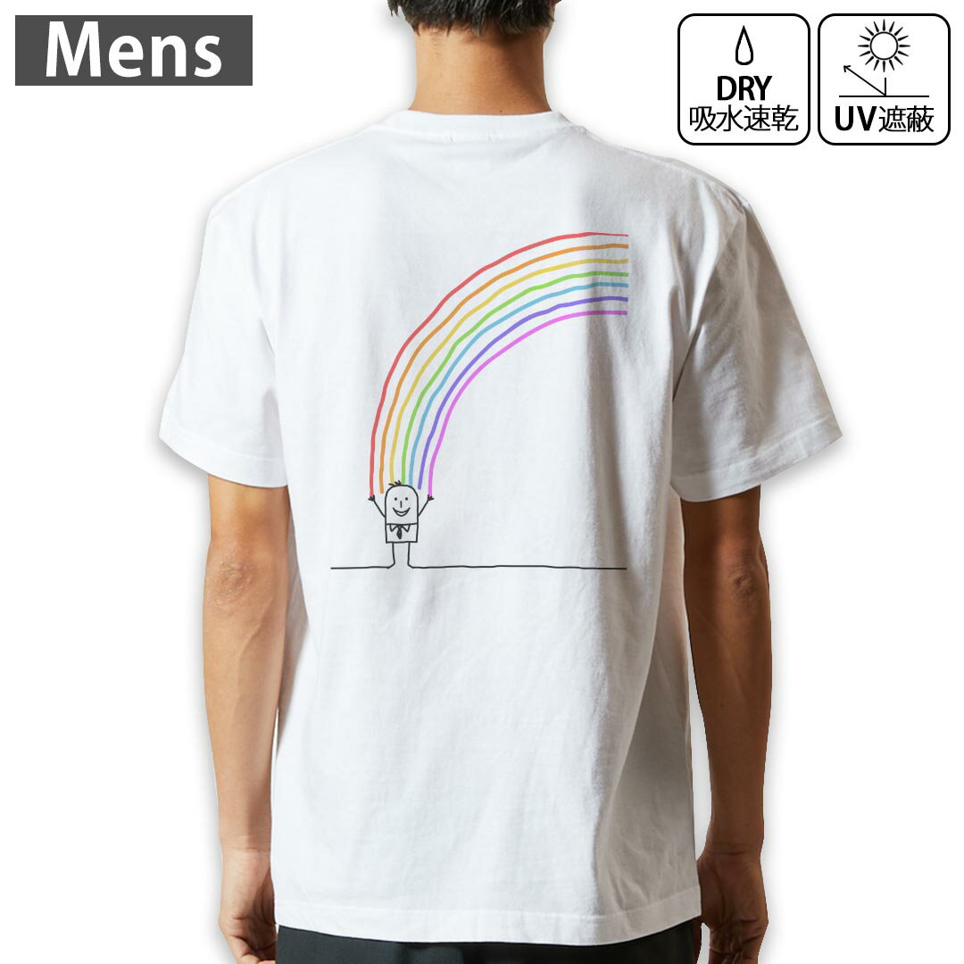 Character - メンズ ドライバックプリントTシャツ ホワイト 半袖 4.1オンス ジム トレーニング スポーツ 運動会 ドライアスレチック UVカット 紫外線遮蔽 吸水速乾 デザイン Tshirt S M L XL 2XL 3XL 4XL 5XL 6XL 009233 キャラクター　カラフル　虹