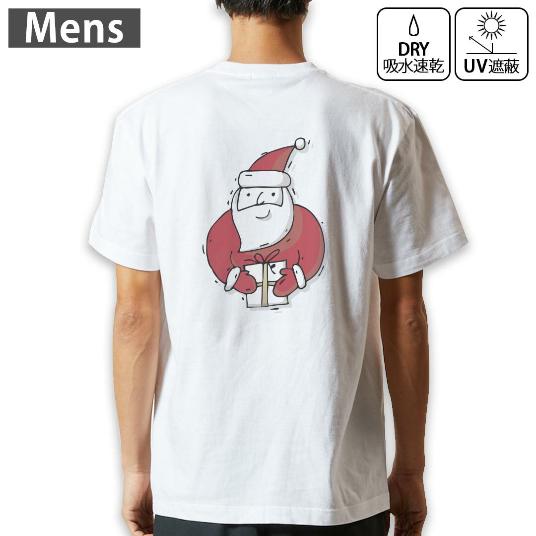 Short Sleeves - メンズ ドライバックプリントTシャツ ホワイト 半袖 4.1オンス ジム トレーニング スポーツ 運動会 ドライアスレチック UVカット 紫外線遮蔽 吸水速乾 デザイン Tshirt S M L XL 2XL 3XL 4XL 5XL 6XL 017684 サンタさん　かわいい　赤