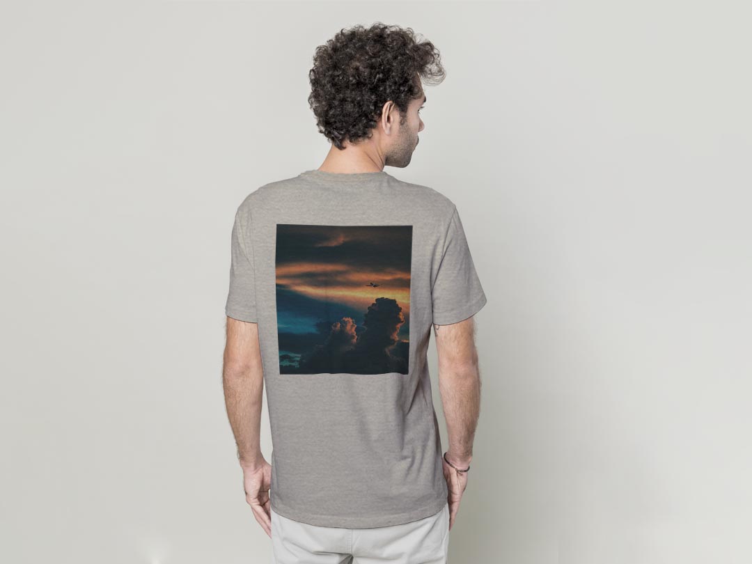 Tシャツ メンズ バックプリント半袖 ホワイト グレー デザイン XS S M L XL 2XL tシャツ ティーシャツ T shirt 022844 写真　飛行機　空