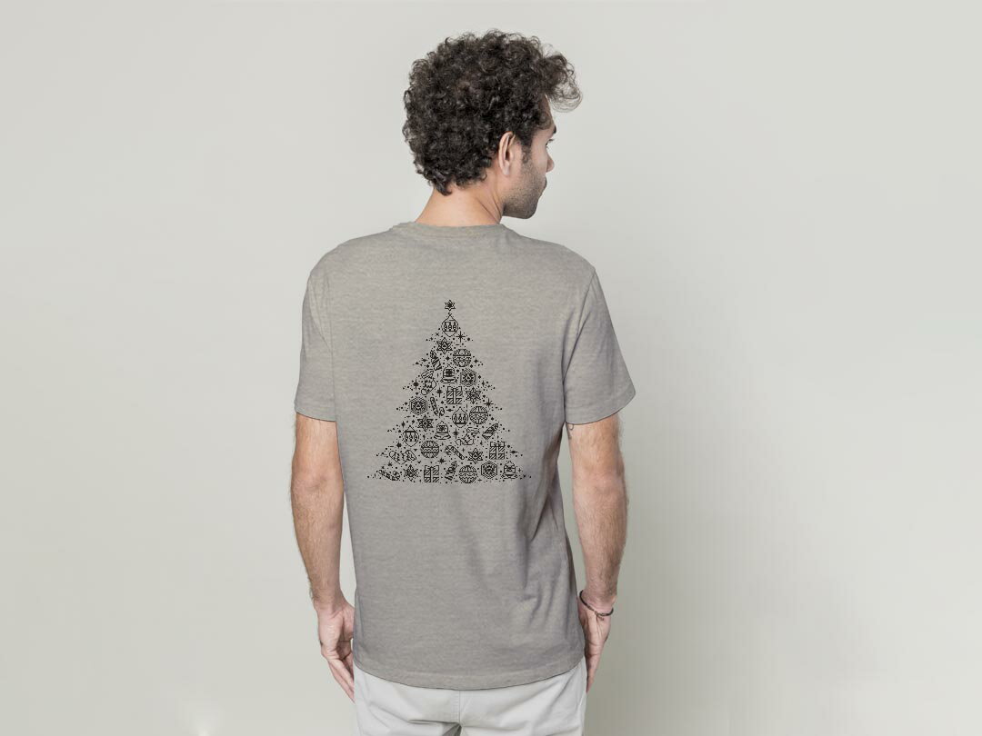 Tシャツ メンズ バックプリント半袖 ホワイト グレー デザイン XS S M L XL 2XL tシャツ ティーシャツ T shirt 013770 クリスマス　ツリー　モノクロ