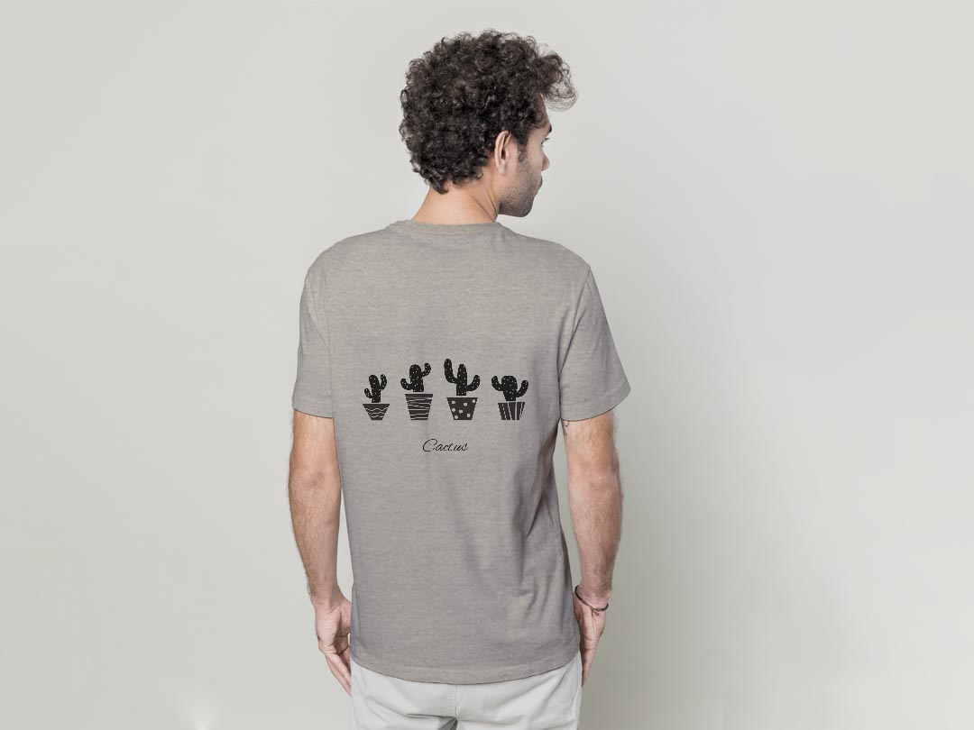 Tシャツ メンズ バックプリント半袖 ホワイト グレー デザイン XS S M L XL 2XL tシャツ ティーシャツ T shirt 016440 サボテン　モノクロ