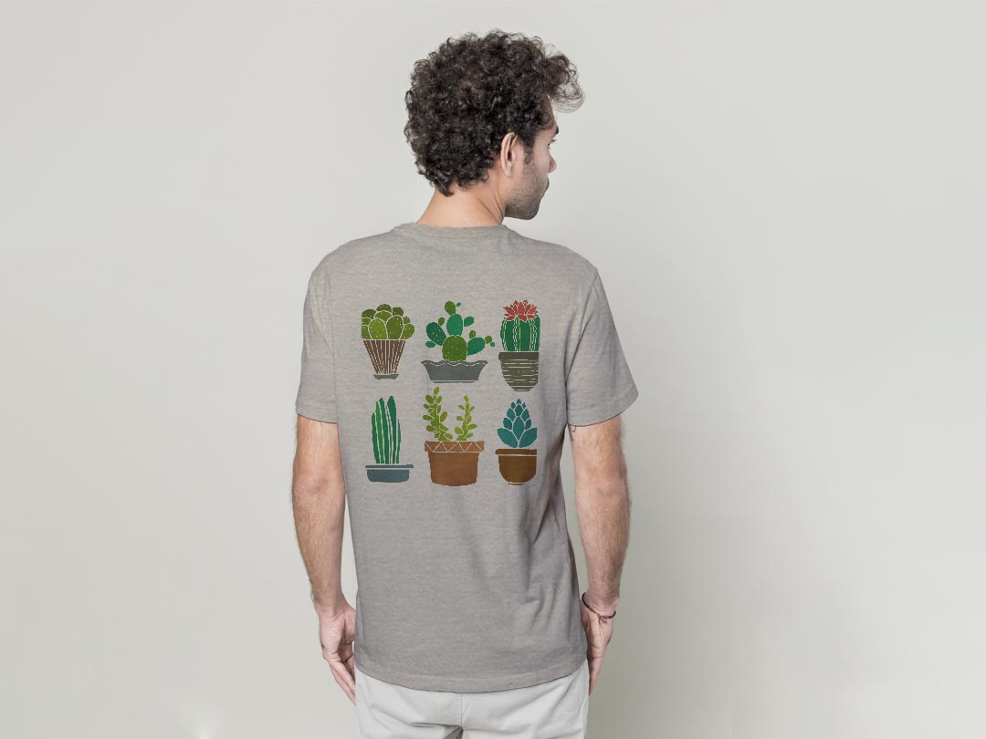 Tシャツ メンズ バックプリント半袖 ホワイト グレー デザイン XS S M L XL 2XL tシャツ ティーシャツ T shirt 016472 サボテン　植物