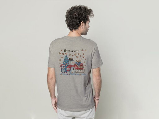 Tシャツ メンズ バックプリント半袖 ホワイト グレー デザイン XS S M L XL 2XL tシャツ ティーシャツ T shirt 017824 雪だるま 星 クリスマス