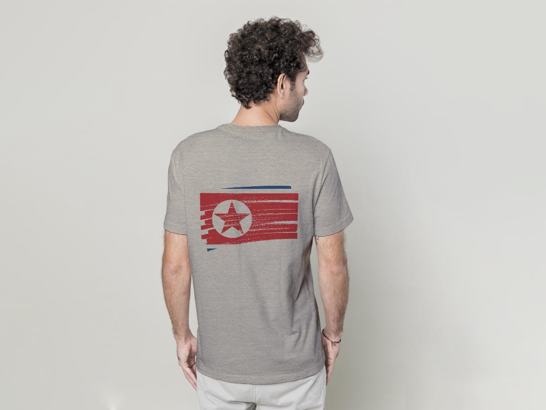 Tシャツ メンズ バックプリント半袖 ホワイト グレー デザイン XS S M L XL 2XL tシャツ ティーシャツ T shirt 018525 north-korea 北朝鮮