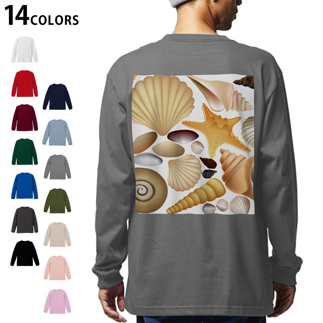 選べる14カラー バックプリント メンズ レディース ユニセックス unisex 長袖 デザイン XS S M L XL 2XL Tシャツ ロング ティーシャツ T shirt 001357 貝(4.0)