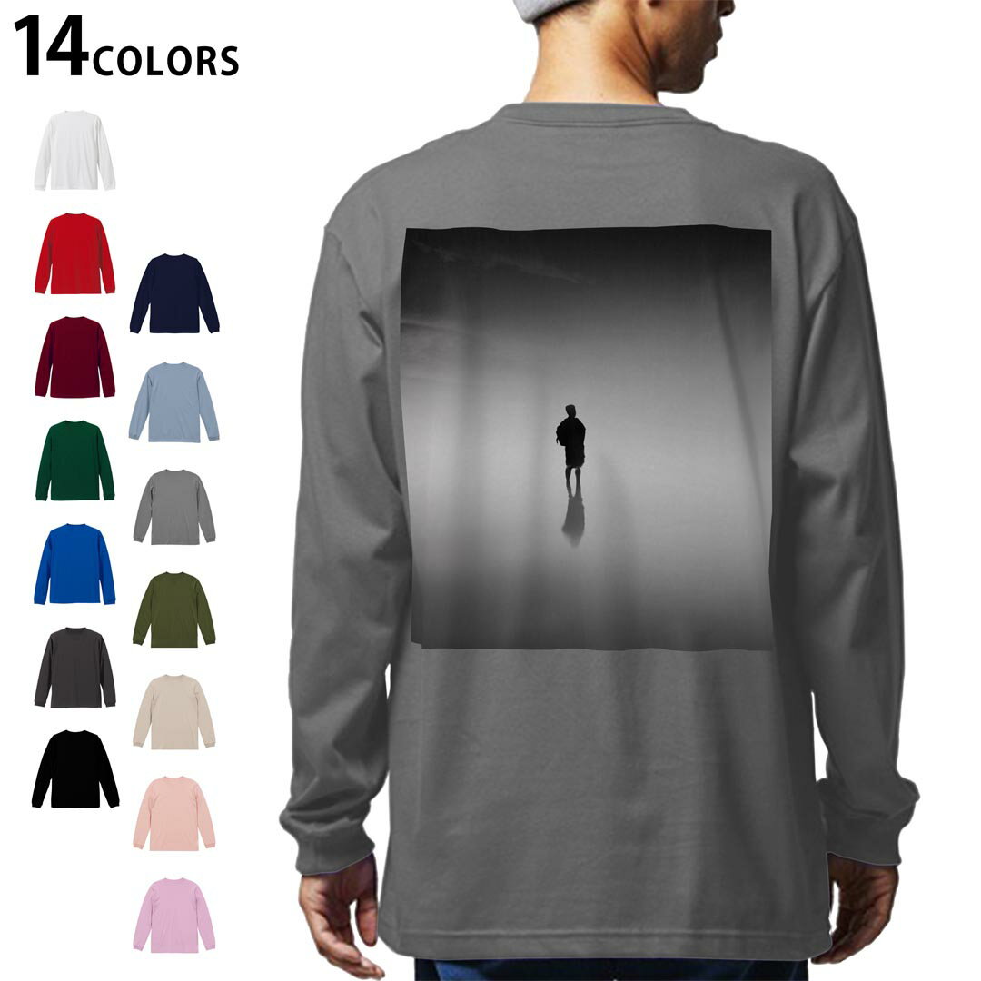 Rakuten - 選べる14カラー バックプリント メンズ レディース ユニセックス unisex 長袖 デザイン XS S M L XL 2XL Tシャツ ロング ティーシャツ T shirt 023544 人物　モノクロ