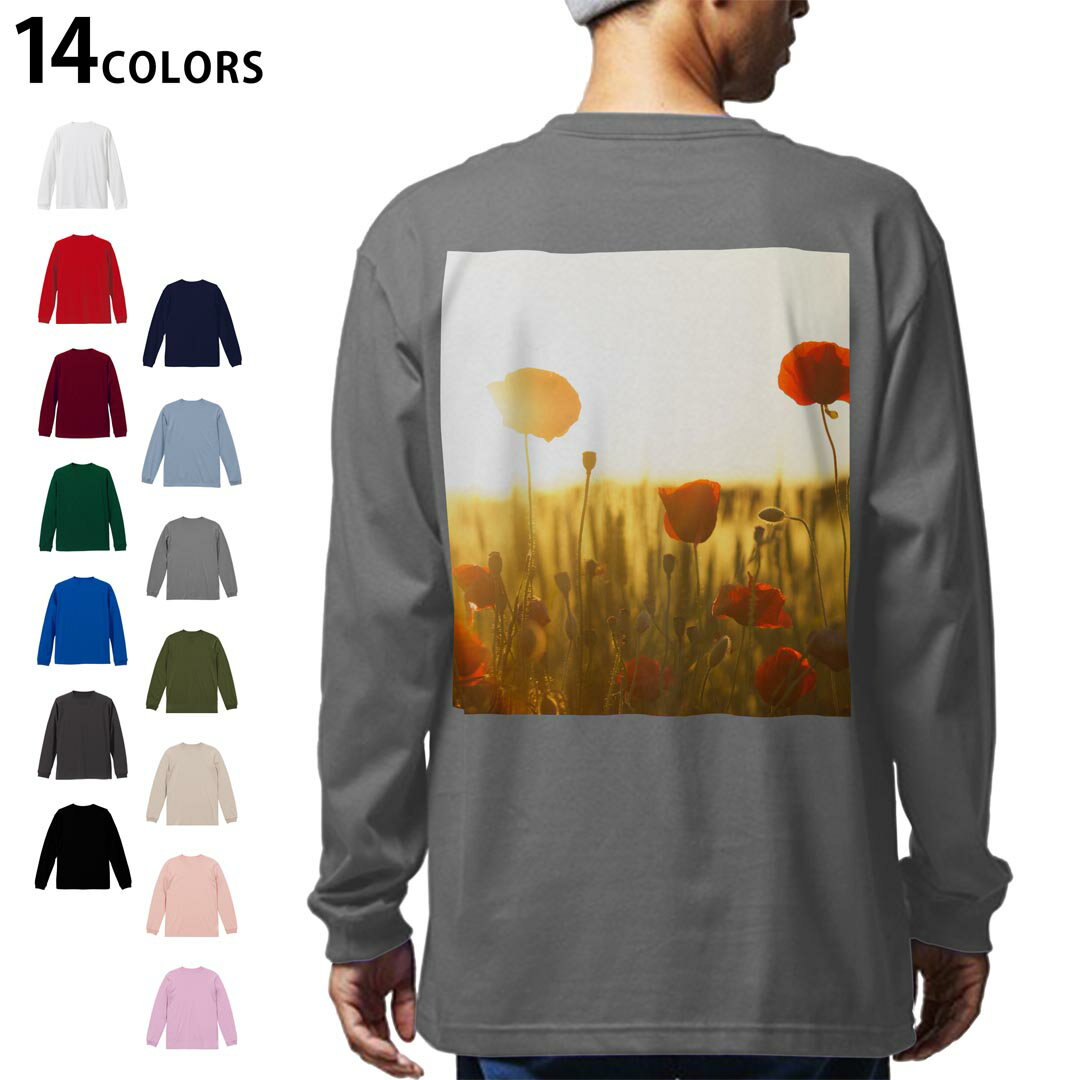 選べる14カラー バックプリント メンズ レディース ユニセックス unisex 長袖 デザイン XS S M L XL 2XL Tシャツ ロング ティーシャツ T shirt 023691 花 フラワー ポピー