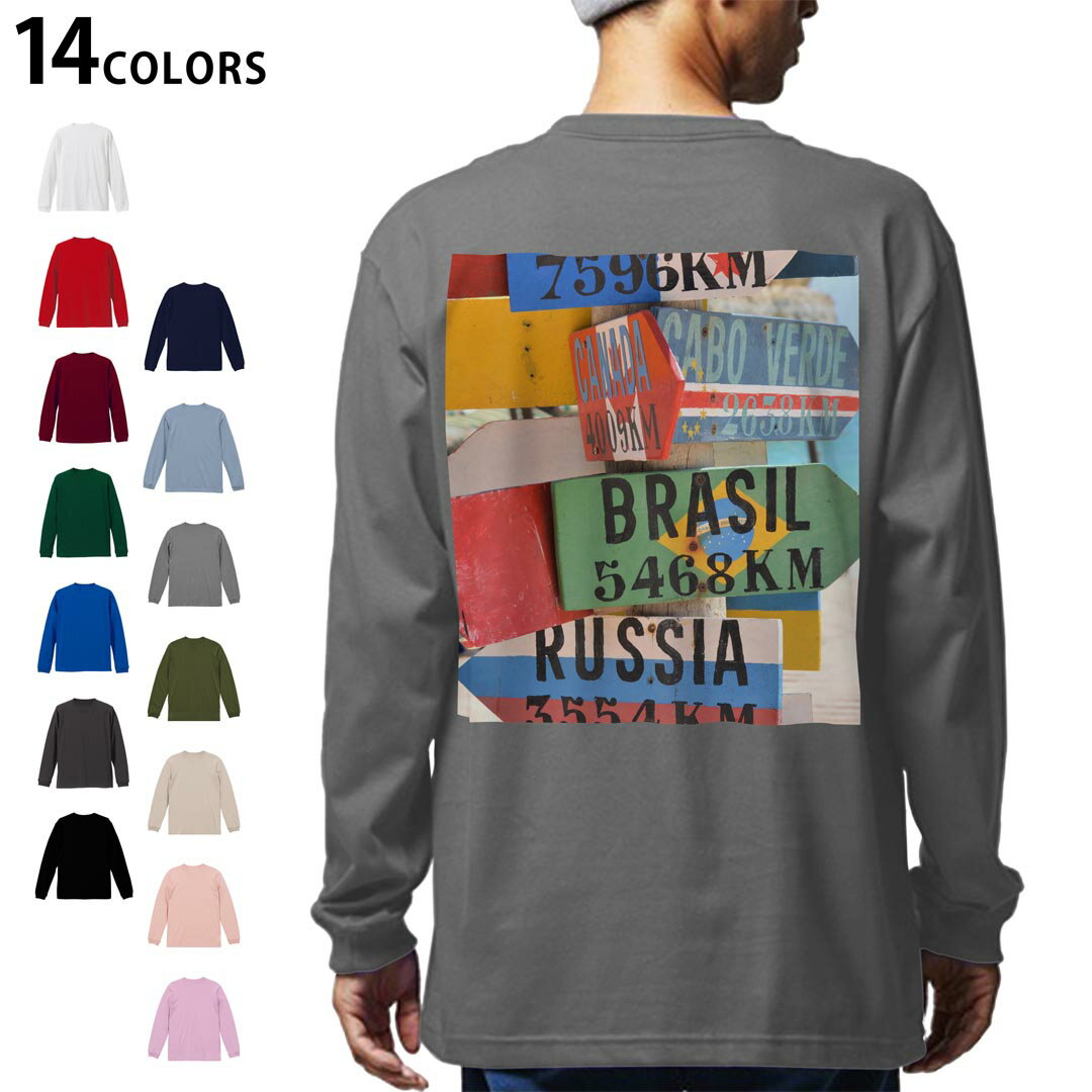 選べる14カラー バックプリント メンズ レディース ユニセックス unisex 長袖 デザイン XS S M L XL 2XL Tシャツ ロング ティーシャツ T shirt 023768 カラフル　看板　写真