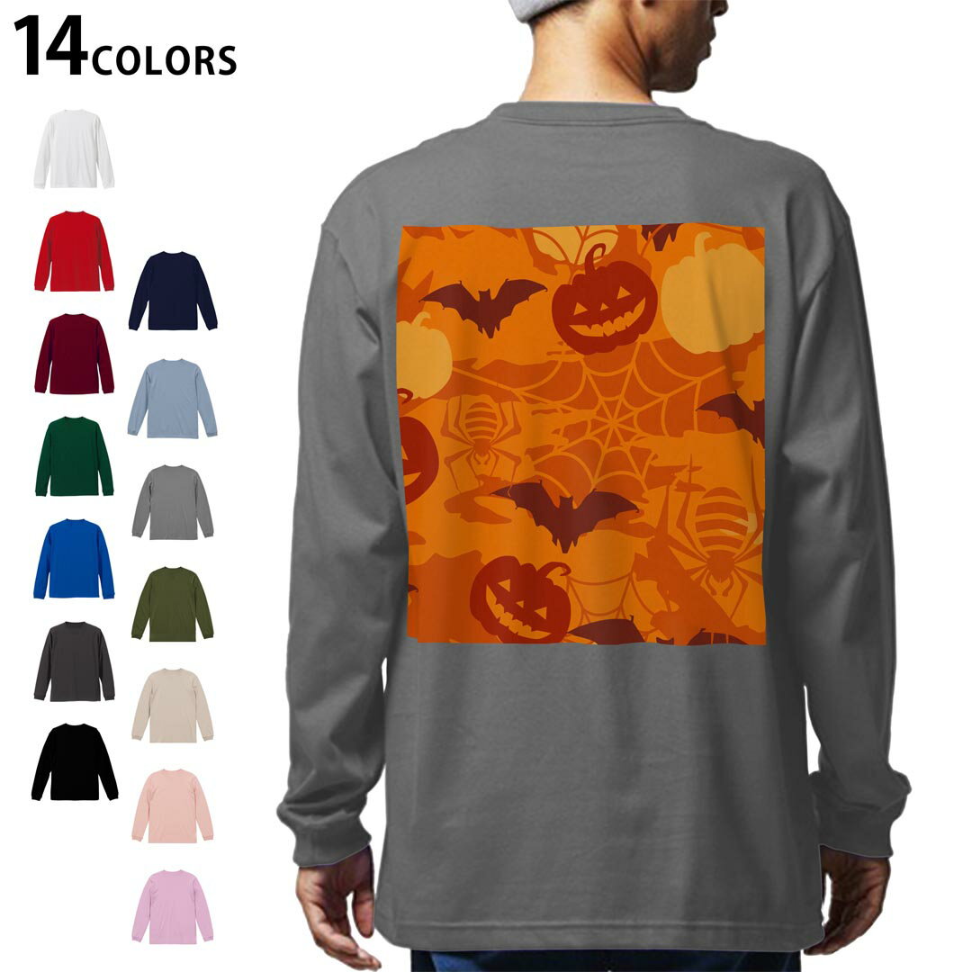 Other - 選べる14カラー バックプリント メンズ レディース ユニセックス unisex 長袖 デザイン XS S M L XL 2XL Tシャツ ロング ティーシャツ T shirt 008514 ハロウィン　オレンジ　カボチャ　模様