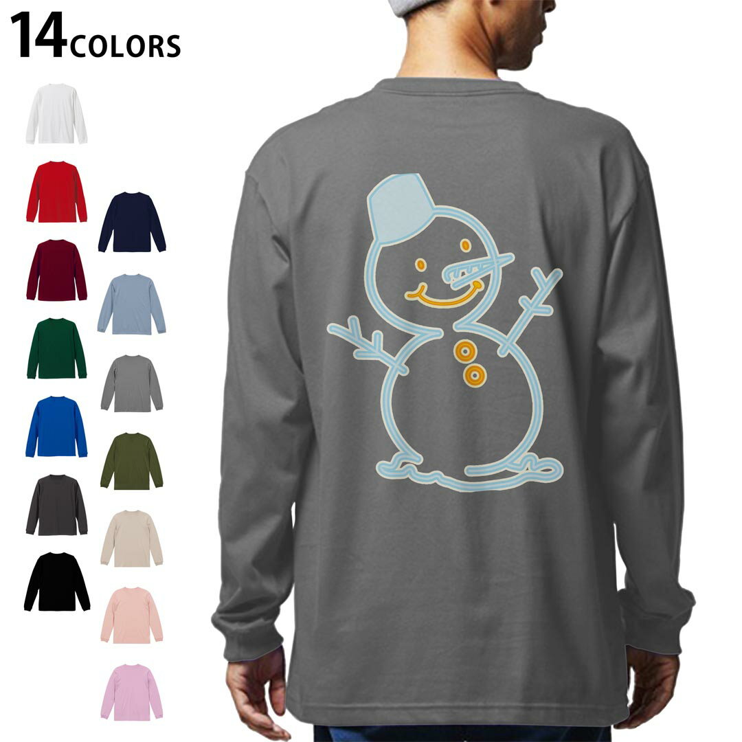 Long-Sleeved - 選べる14カラー バックプリント メンズ レディース ユニセックス unisex 長袖 デザイン XS S M L XL 2XL Tシャツ ロング ティーシャツ T shirt 010008 クリスマス　雪　雪だるま