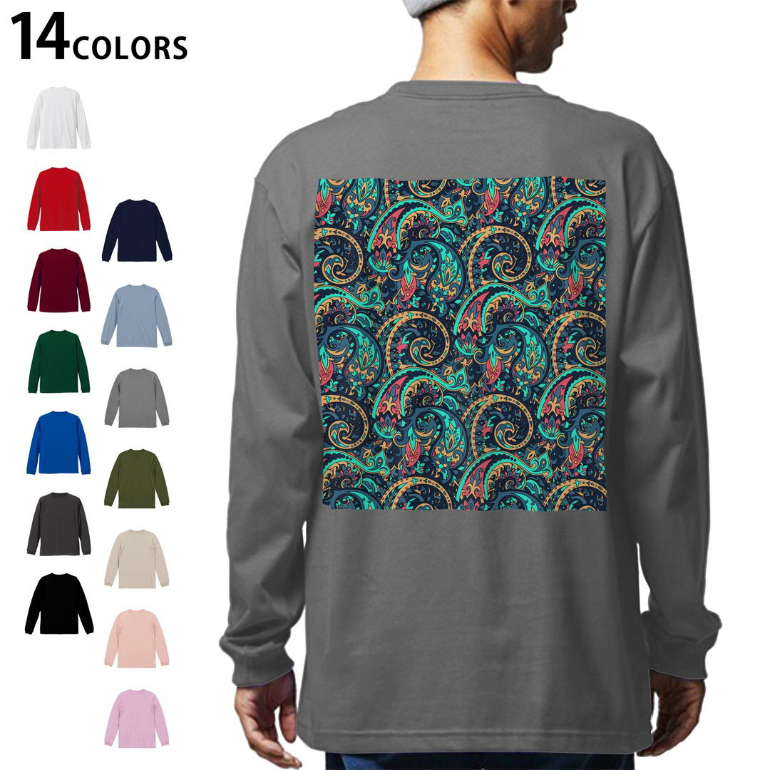 Other - 選べる14カラー バックプリント メンズ レディース ユニセックス unisex 長袖 デザイン XS S M L XL 2XL Tシャツ ロング ティーシャツ T shirt 012031 ペイズリー　柄　青