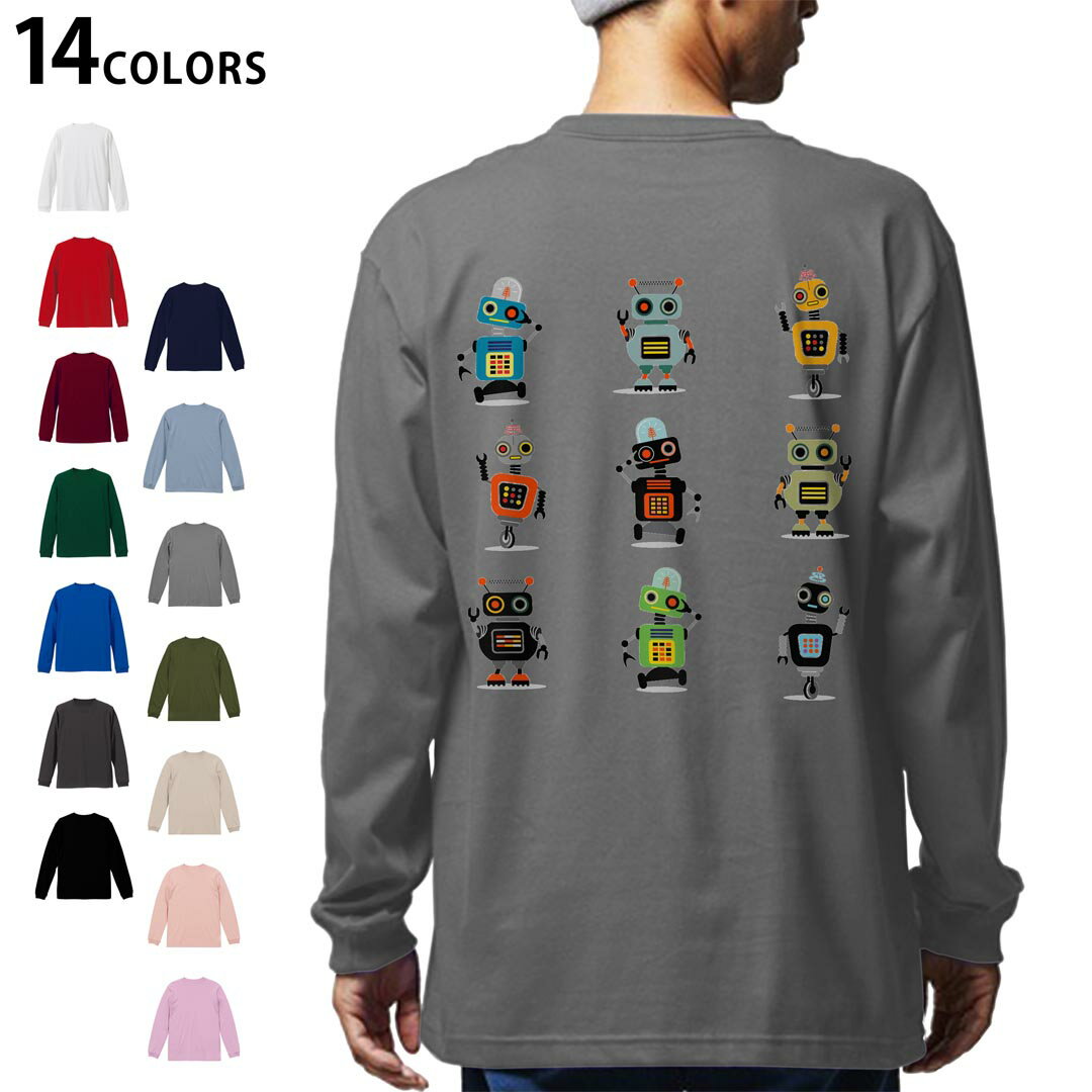 選べる14カラー バックプリント メンズ レディース ユニセックス unisex 長袖 デザイン XS S M L XL 2XL Tシャツ ロング ティーシャツ T shirt 013505 ロボット　機械