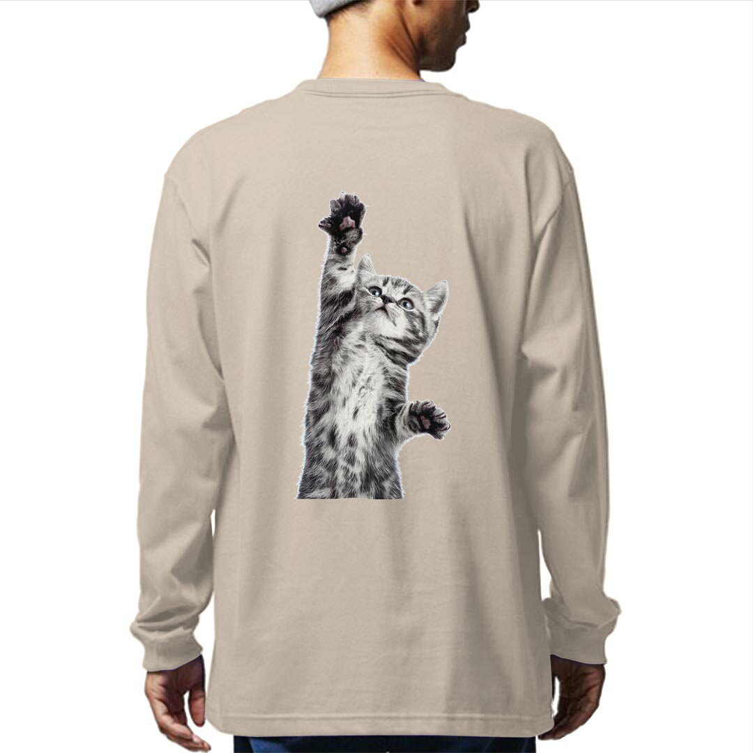 選べる14カラー バックプリント メンズ レディース ユニセックス unisex 長袖 デザイン XS S M L XL 2XL Tシャツ ロング ティーシャツ T shirt 001200 ネコ　動物