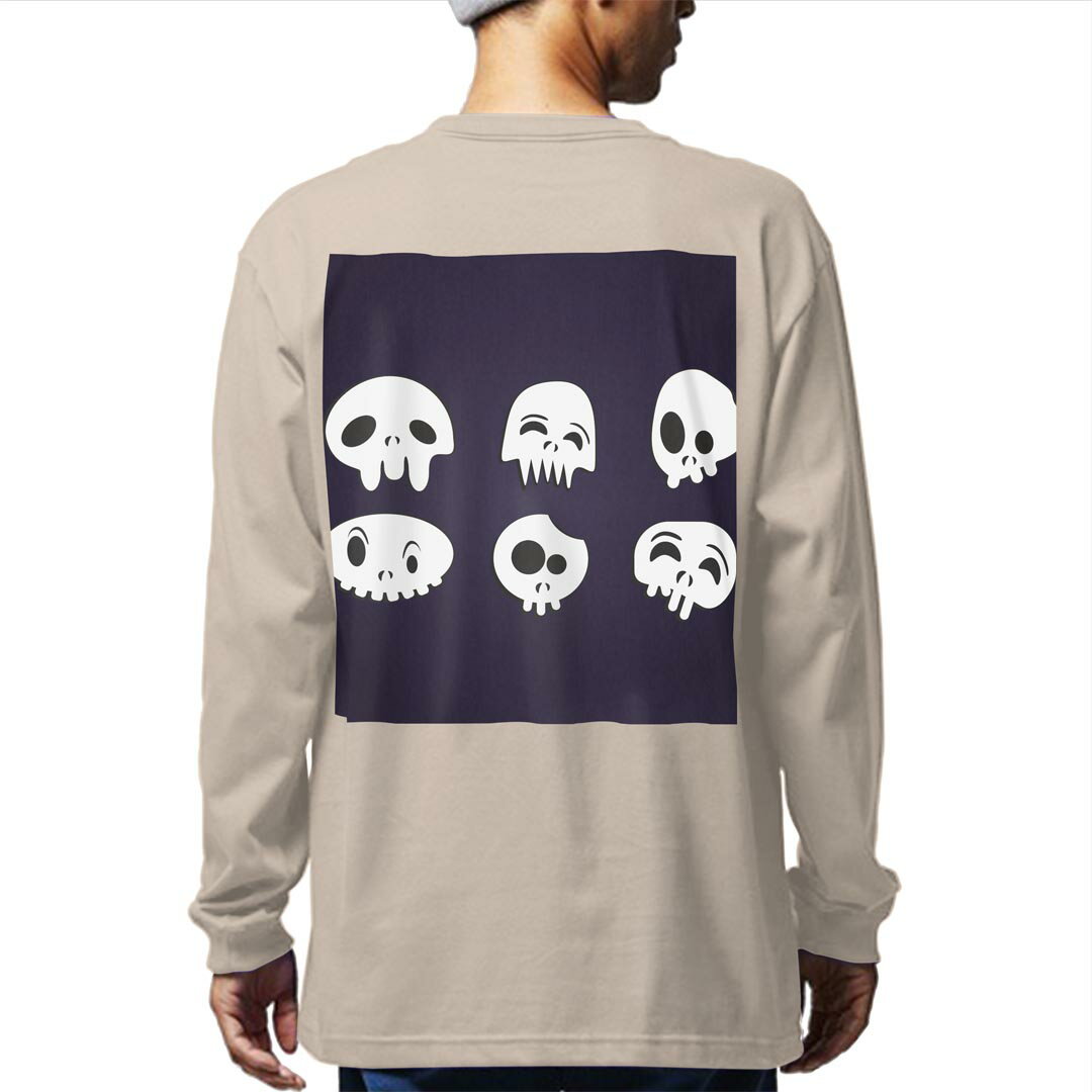 選べる14カラー バックプリント メンズ レディース ユニセックス unisex 長袖 デザイン XS S M L XL 2XL Tシャツ ロング ティーシャツ T shirt 012843 スカル　おばけ　イラスト