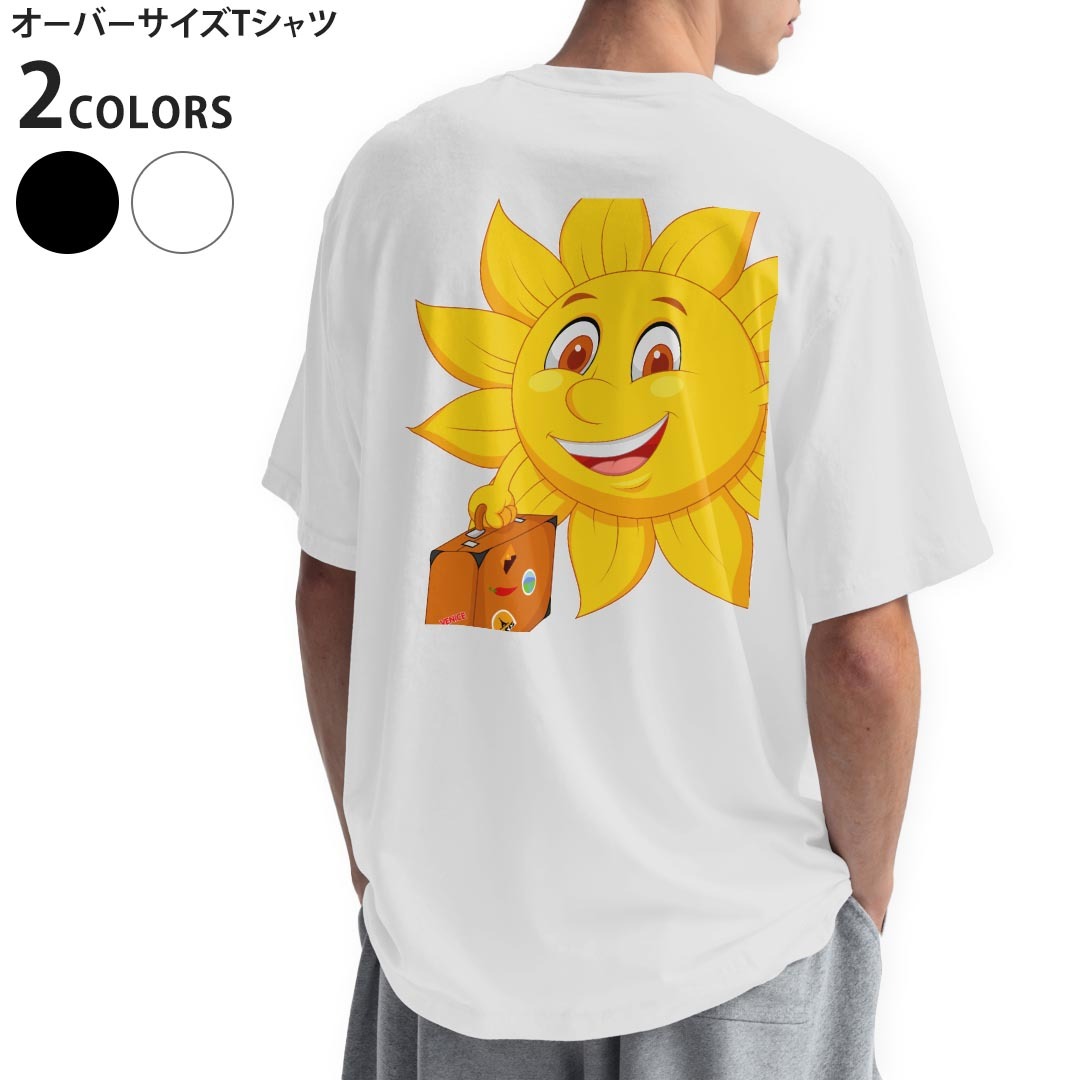 オーバーサイズ Tシャツ バックプリント メンズ 半袖 ビッグシルエット 大きめ 抜け感 ホワイト グレー デザイン S M L XL 2XL tシャツ ティーシャツ T shirt 太陽　キャラクター　オレンジ　002711