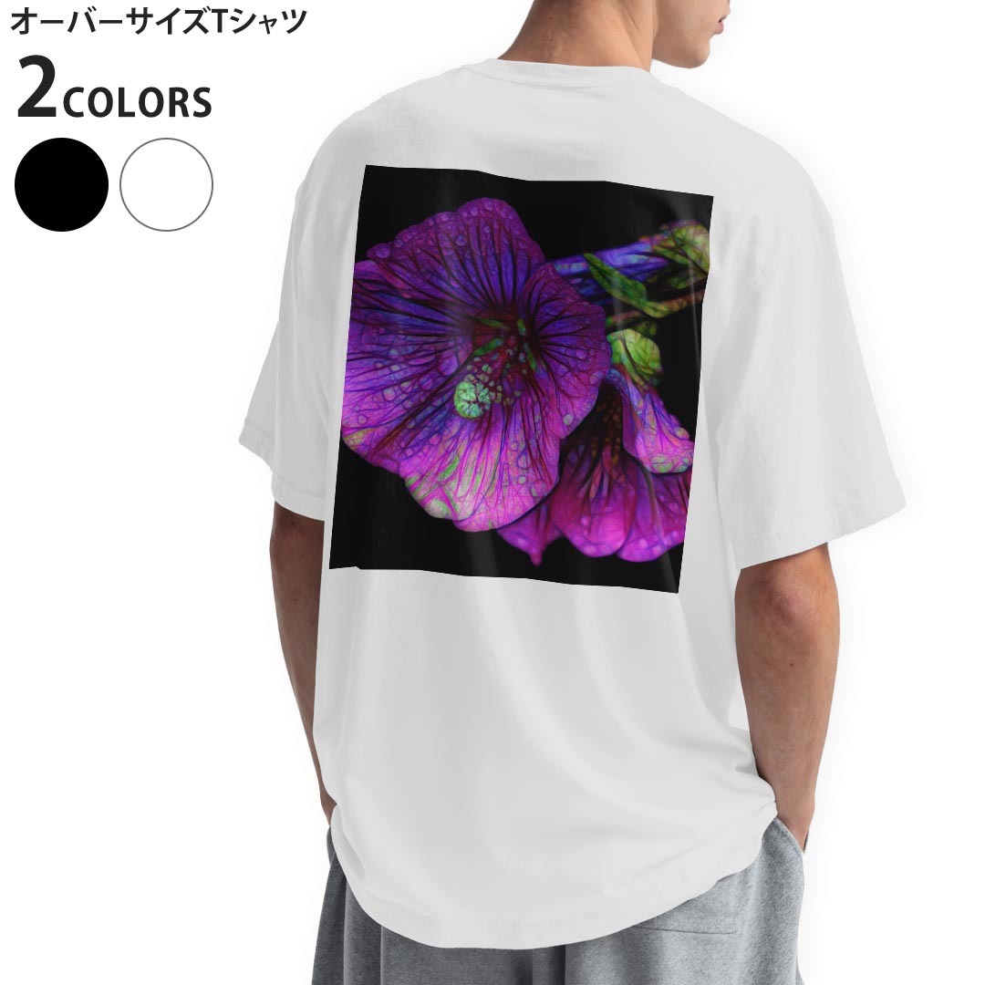 オーバーサイズ Tシャツ バックプリント メンズ 半袖 ビッグシルエット 大きめ 抜け感 ホワイト グレー デザイン S M L XL 2XL tシャツ ティーシャツ T shirt 花　フラワー　朝顔　023878