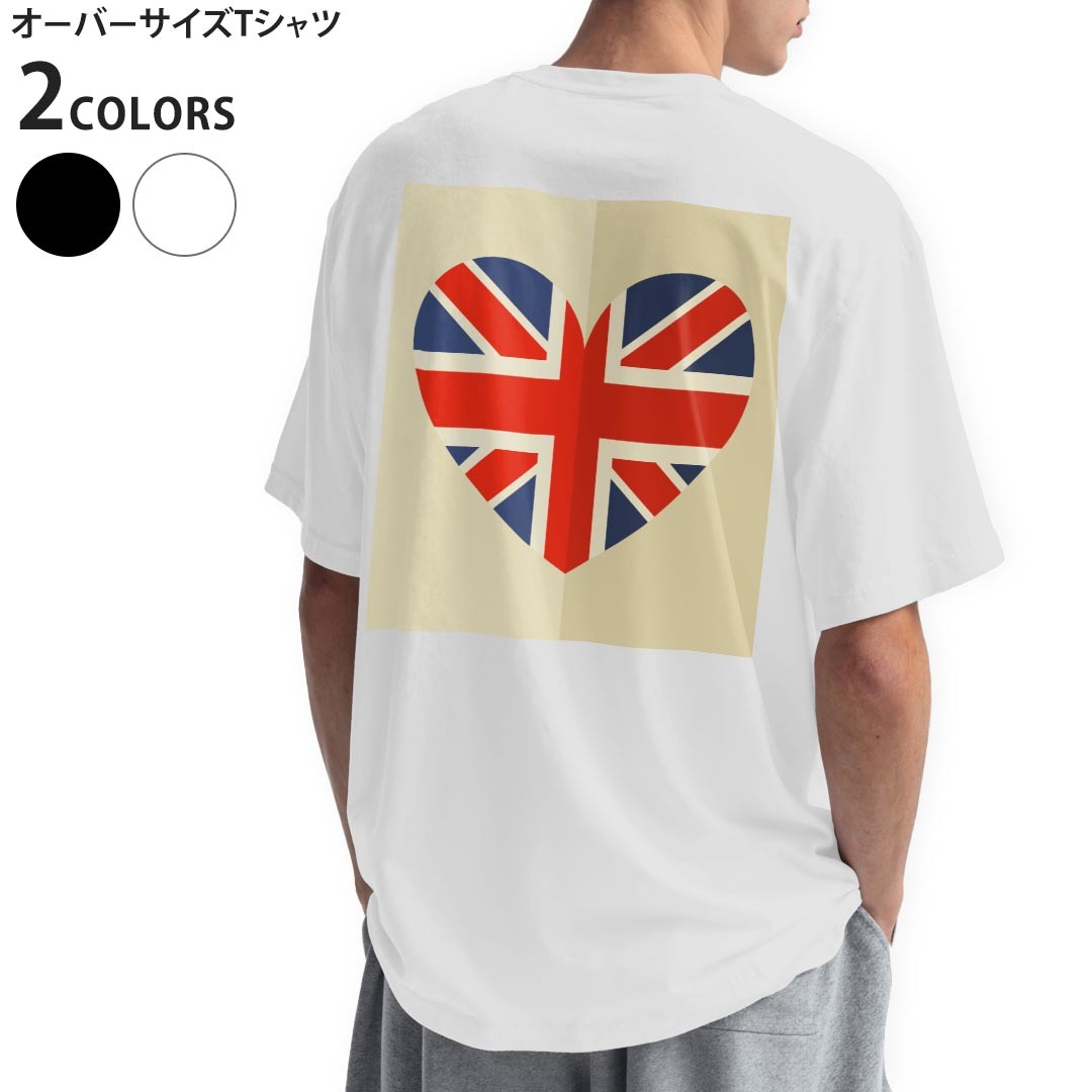 オーバーサイズ Tシャツ バックプリント メンズ 半袖 ビッグシルエット 大きめ 抜け感 ホワイト グレー デザイン S M L XL 2XL tシャツ ティーシャツ T shirt ハート　イギリス　ユニオンジャック　012685