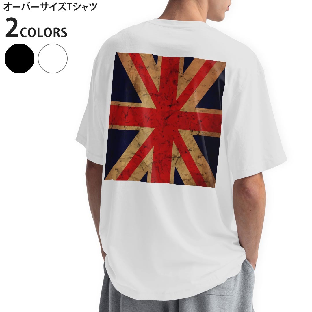 オーバーサイズ Tシャツ バックプリント メンズ 半袖 ビッグシルエット 大きめ 抜け感 ホワイト グレー デザイン S M L XL 2XL tシャツ ティーシャツ T shirt ユニオンジャック　イギリス　レトロ　012778