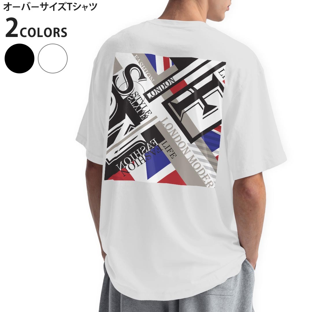 オーバーサイズ Tシャツ バックプリント メンズ 半袖 ビッグシルエット 大きめ 抜け感 ホワイト グレー デザイン S M L XL 2XL tシャツ ティーシャツ T shirt ユニオンジャック　イラスト　外国　英字　014965