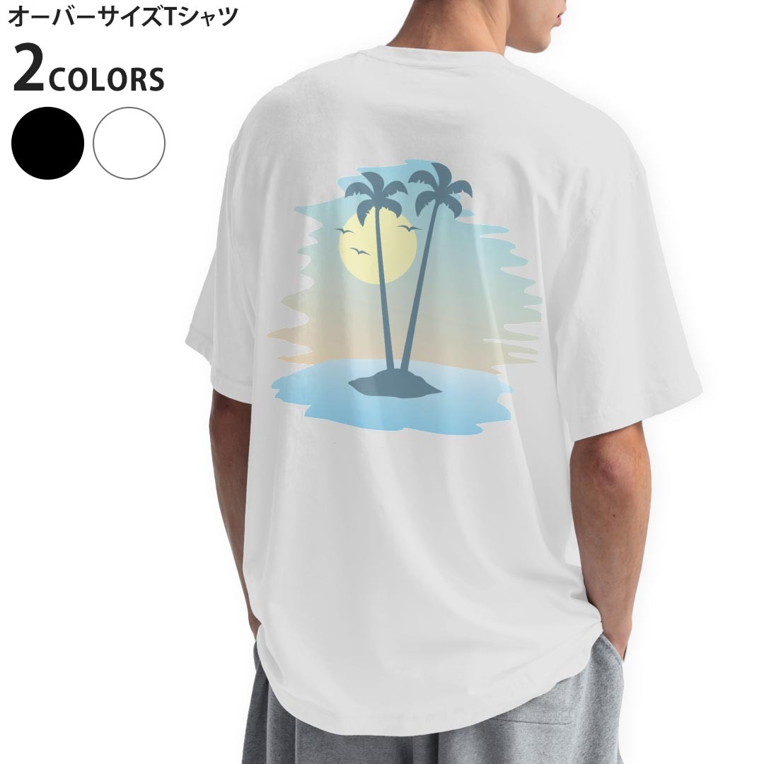 オーバーサイズ Tシャツ バックプリント メンズ 半袖 ビッグシルエット 大きめ 抜け感 ホワイト グレー デザイン S M L XL 2XL tシャツ ティーシャツ T shirt 木　ヤシの木　自然　015639