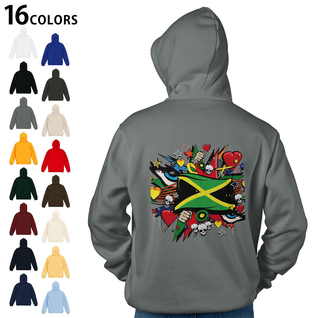 選べる16カラープルオーバー パーカー バックプリント フーディ メンズ レディース ユニセックス 長袖 デザイン S M L XL 2XL hoodie 000270 ジャマイカ　レゲエ　HIPHOP