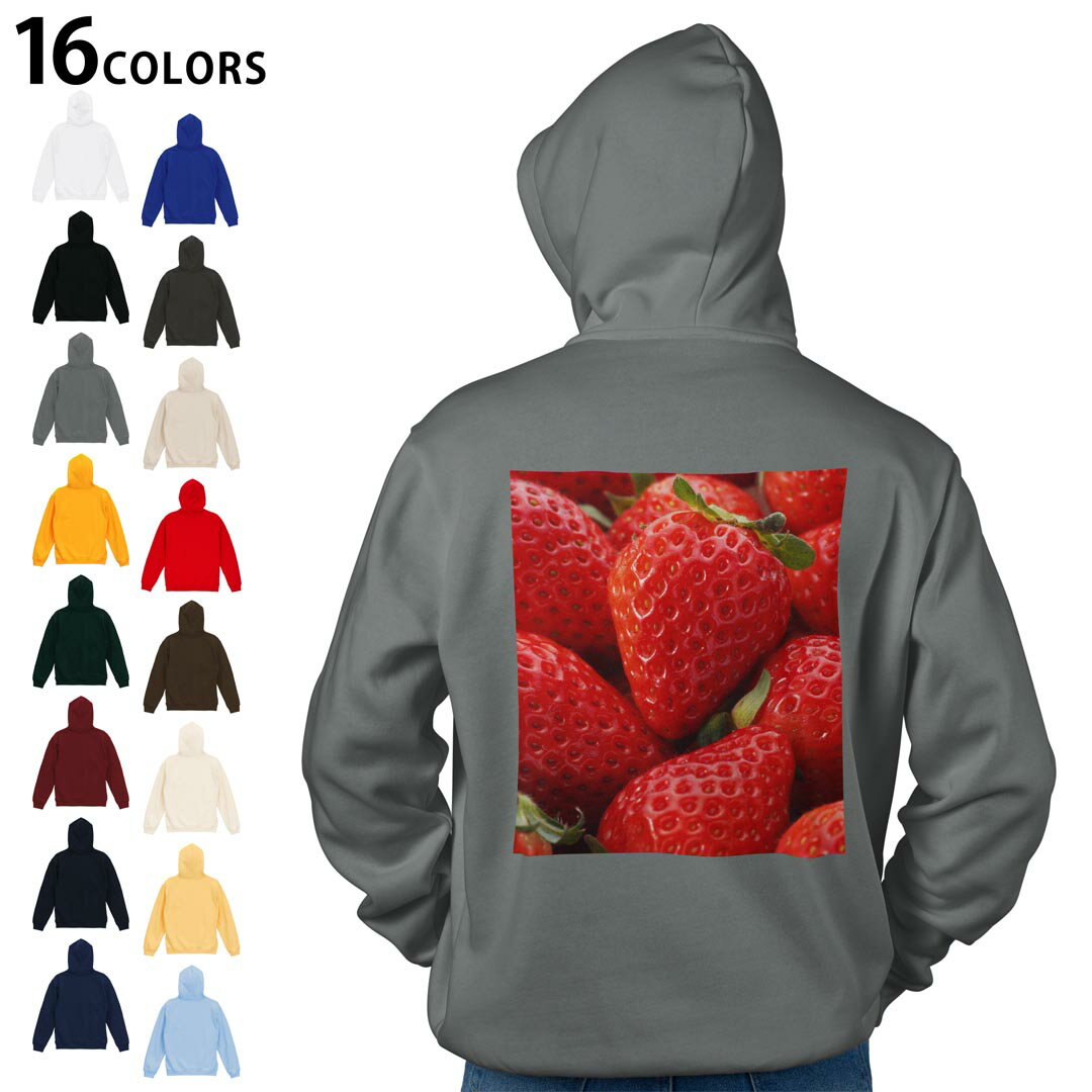 選べる16カラープルオーバー パーカー バックプリント フーディ メンズ レディース ユニセックス 長袖 デザイン S M L XL 2XL hoodie 001592 苺 果実