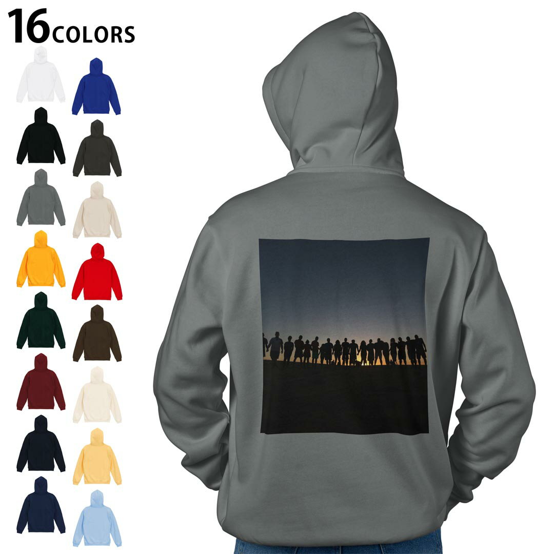選べる16カラープルオーバー パーカー バックプリント フーディ メンズ レディース ユニセックス 長袖 デザイン S M L XL 2XL hoodie 023667 人物　影