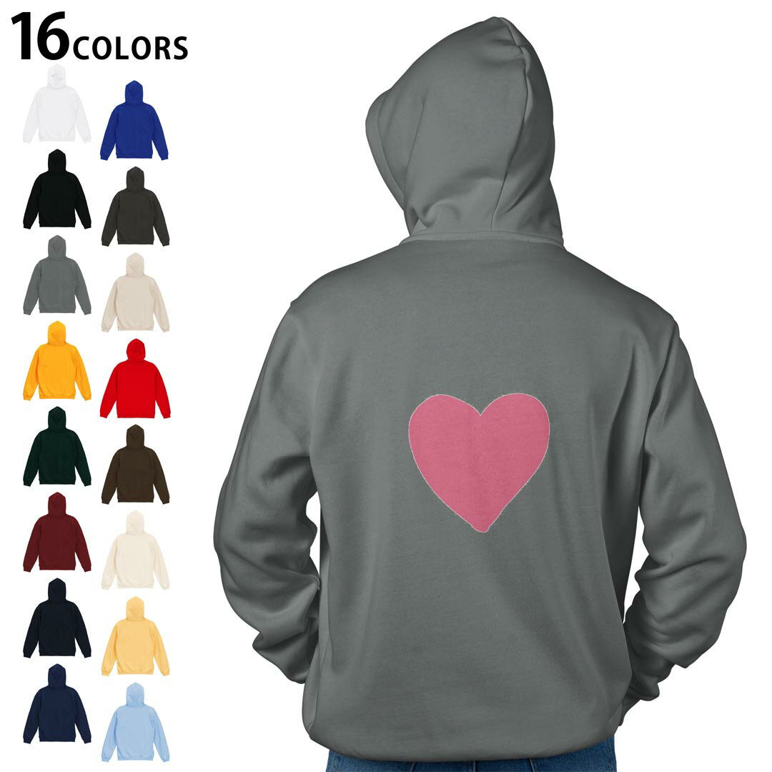 選べる16カラープルオーバー パーカー バックプリント フーディ メンズ レディース ユニセックス 長袖 デザイン S M L XL 2XL hoodie 031851 ハート ピンク シンプル
