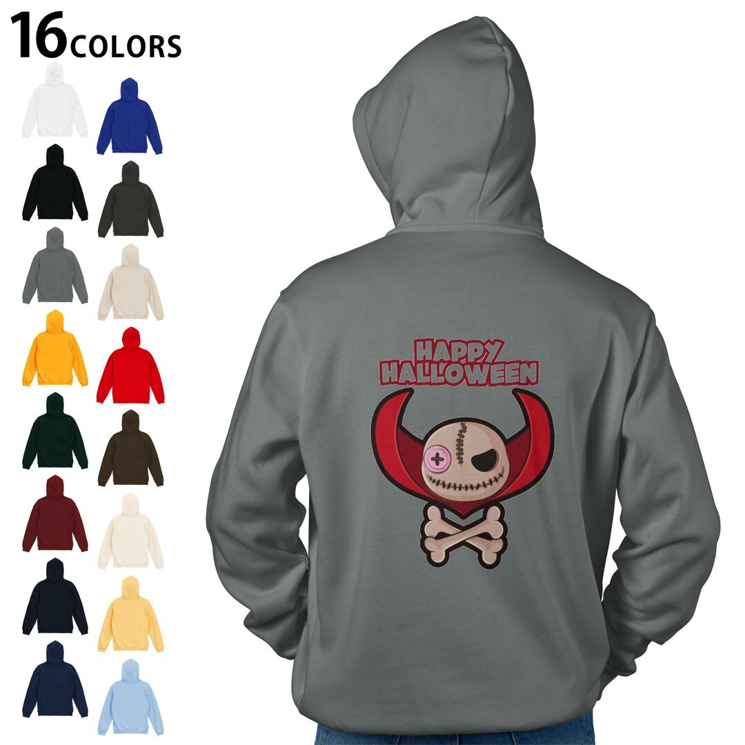 選べる16カラープルオーバー パーカー バックプリント フーディ メンズ レディース ユニセックス 長袖 デザイン S M L XL 2XL hoodie 032560 ハロウィン キャラクター