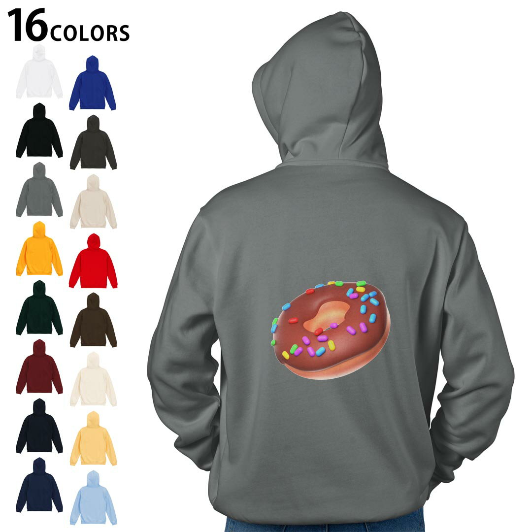 選べる16カラープルオーバー パーカー バックプリント フーディ メンズ レディース ユニセックス 長袖 デザイン S M L XL 2XL hoodie 032577 donut ドーナツ