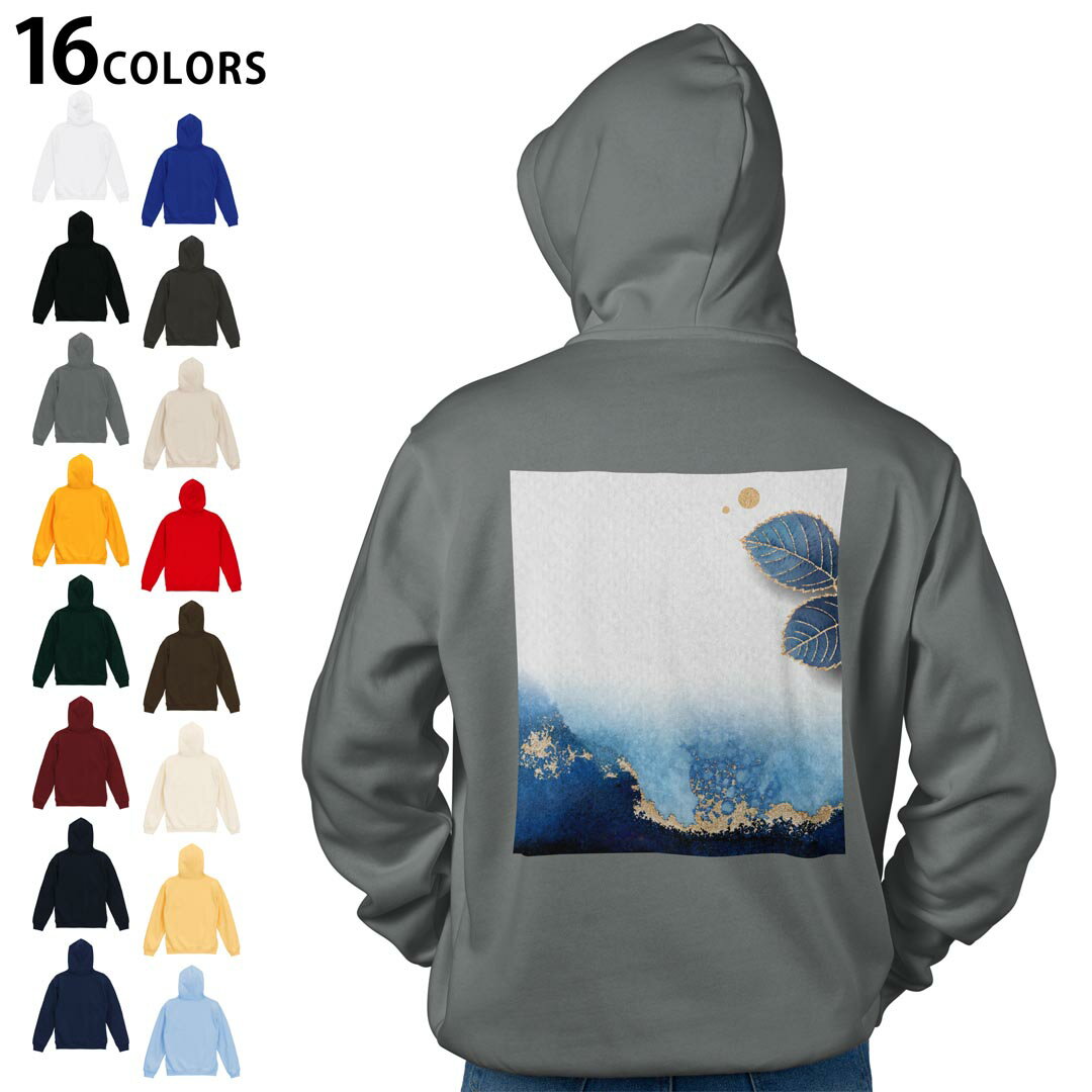 選べる16カラープルオーバー パーカー バックプリント フーディ メンズ レディース ユニセックス 長袖 デザイン S M L XL 2XL hoodie 035999 和風 葉 波