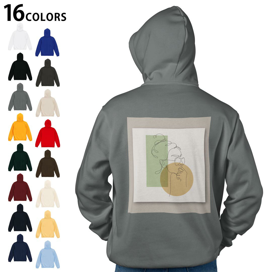 選べる16カラープルオーバー パーカー バックプリント フーディ メンズ レディース ユニセックス 長袖 デザイン S M L XL 2XL hoodie 036001 女性 シンプル アート