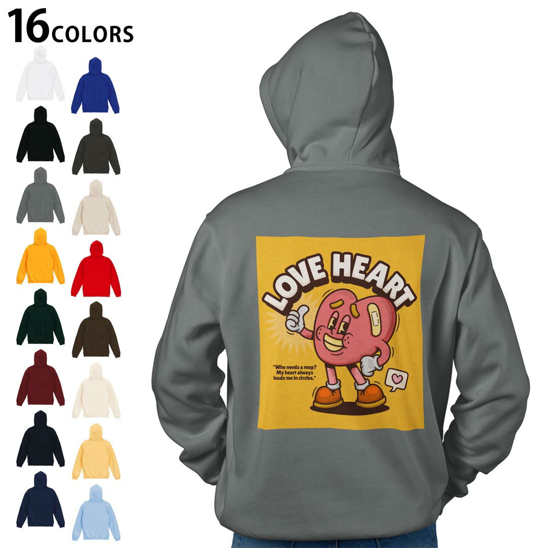 選べる16カラープルオーバー パーカー バックプリント フーディ メンズ レディース ユニセックス 長袖 デザイン S M L XL 2XL hoodie 036015 ポップ ハート LOVE