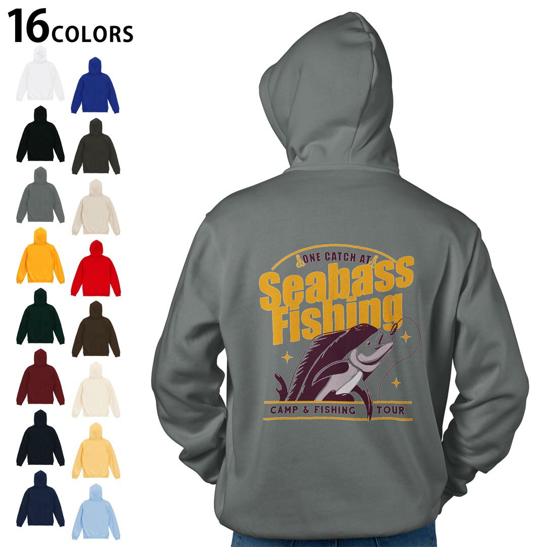 選べる16カラープルオーバー パーカー バックプリント フーディ メンズ レディース ユニセックス 長袖 デザイン S M L XL 2XL hoodie 036607 釣り魚