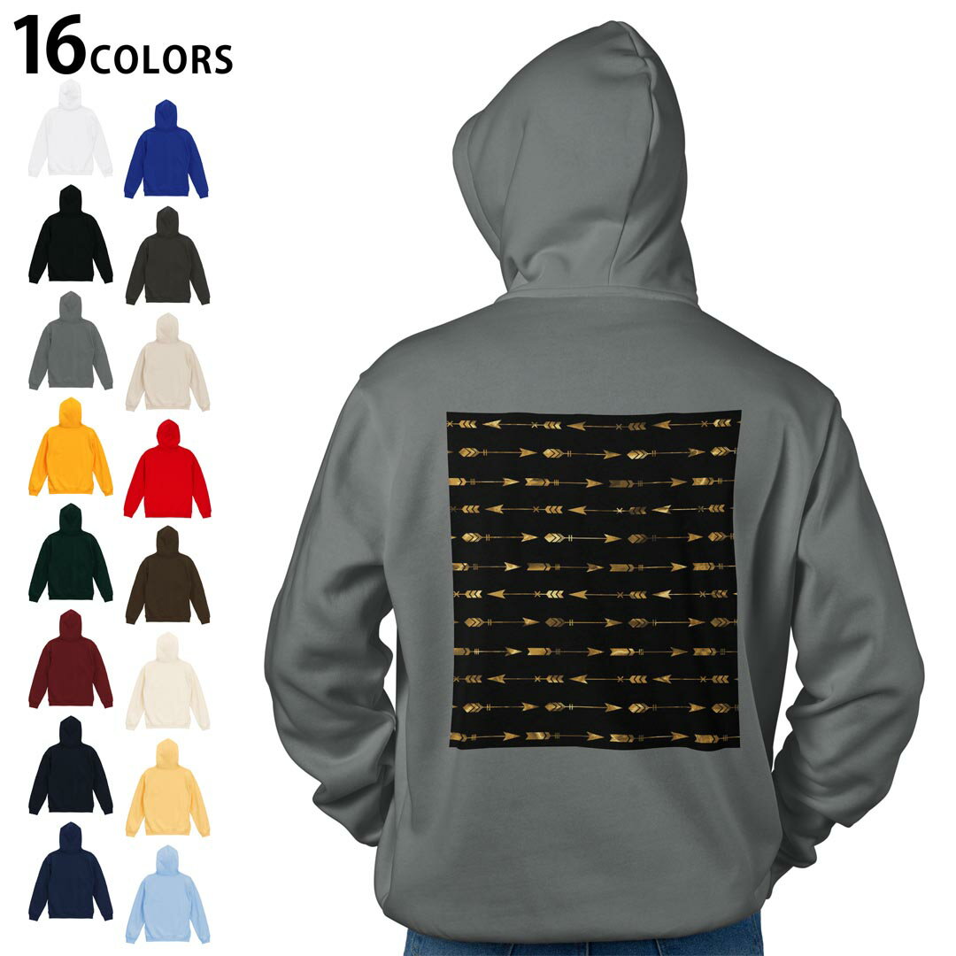 選べる16カラープルオーバー パーカー バックプリント フーディ メンズ レディース ユニセックス 長袖 デザイン S M L XL 2XL hoodie 012757 エスニック　矢　黒