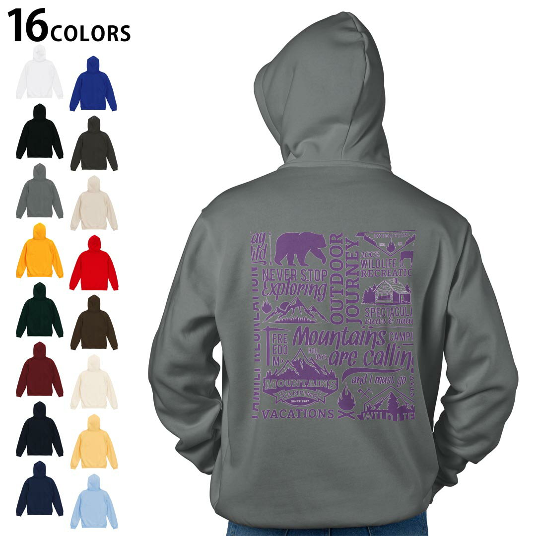 選べる16カラープルオーバー パーカー バックプリント フーディ メンズ レディース ユニセックス 長袖 デザイン S M L XL 2XL hoodie 013968 熊 動物 ロゴ