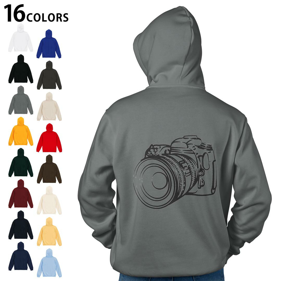 選べる16カラープルオーバー パーカー バックプリント フーディ メンズ レディース ユニセックス 長袖 デザイン S M L XL 2XL hoodie 014761 カメラ　白黒　一眼レフ
