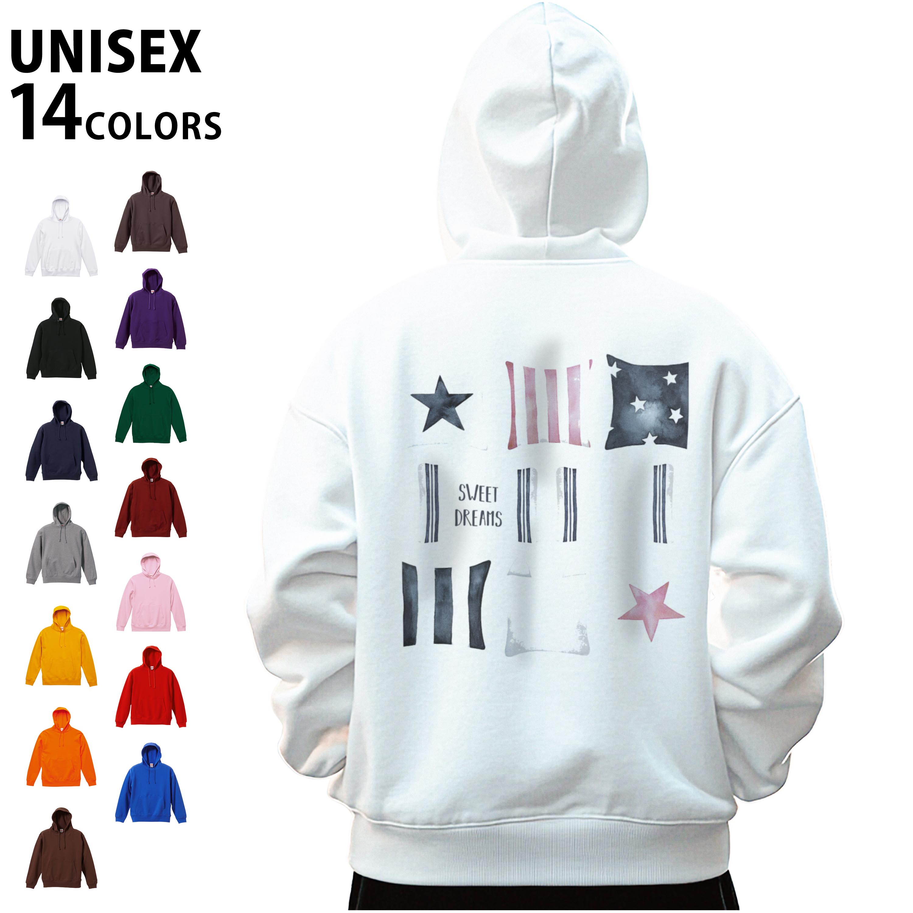 選べる14カラー パーカー バックプリント メンズ レディース ユニセックス 長袖 ホワイト グレー ブラ..