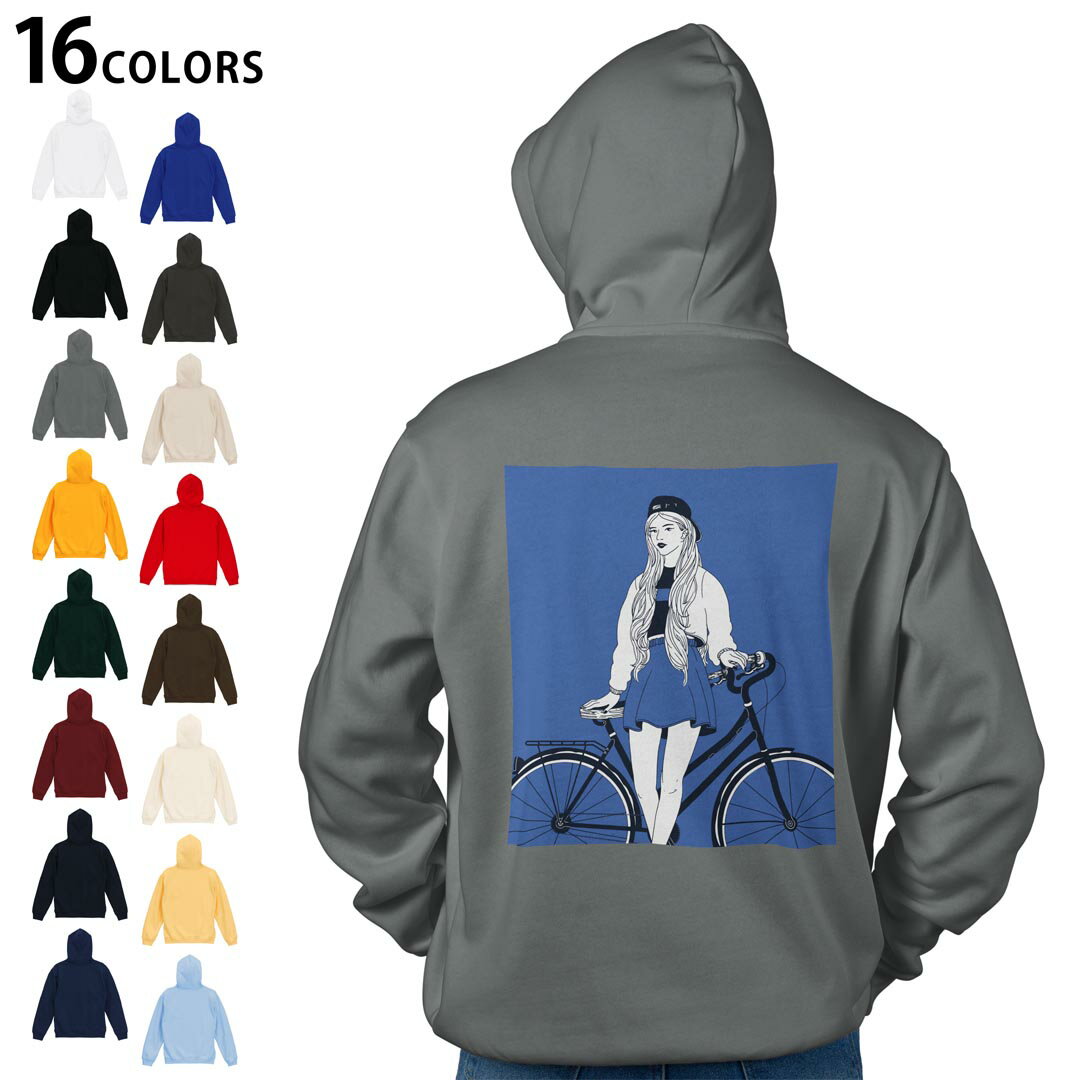 選べる16カラープルオーバー パーカー バックプリント フーディ メンズ レディース ユニセックス 長袖 デザイン S M L XL 2XL hoodie 016145 女の子　イラスト