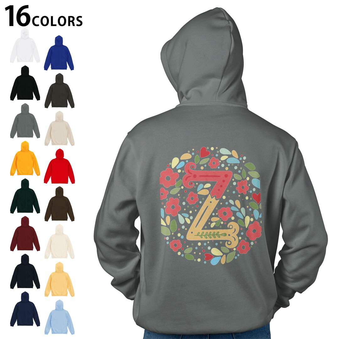 選べる16カラープルオーバー パーカー バックプリント フーディ メンズ レディース ユニセックス 長袖 デザイン S M L XL 2XL hoodie 019295 文字 z アルファベット(4.0)