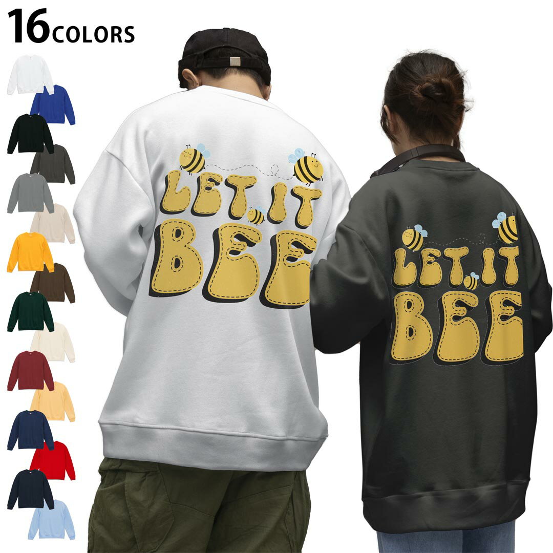 選べる16カラートレーナーバックプリント メンズ レディース ユニセックス 長袖 ホワイト グレー ブラック デザイン S M L XL 2XL sweatshirt　trainer スウェット 026157 蜂　ミツバチ　文字　虫